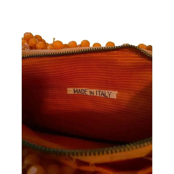 Vintage 1960s Orange Beaded Handbag Purse Made in Italy - Picture 7 of 7